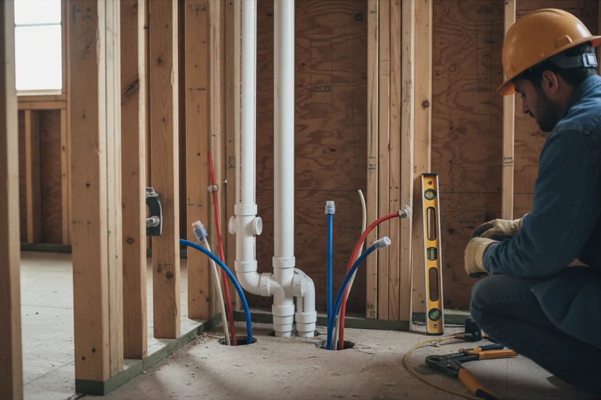 Drain and supply rough-in during Sump Pump Repair in Romeoville